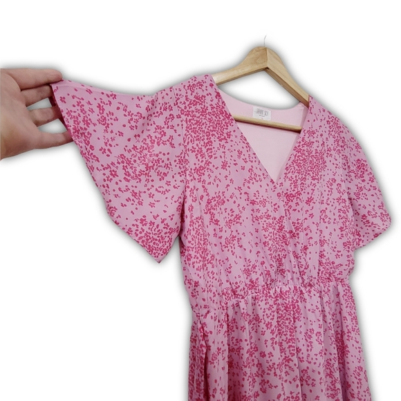 🌿Sienna Sky Women's Medium Pink Floral Faux Wrap Dress With Ties, Lined - Picture 8 of 12